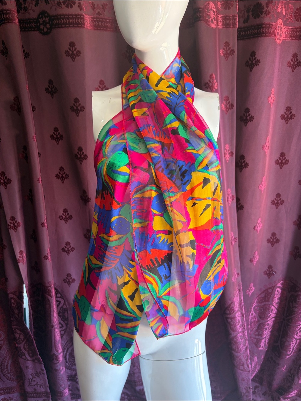 3/$20 Vibrant Tropical Jewel Tone Print Sheer Scarf